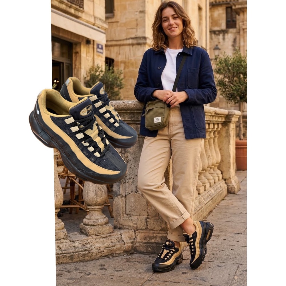 Nike Air Max 95 GS Black‎ Elemental Gold Sneakers CJ3906-016 Mens 6.5Y Womens 8